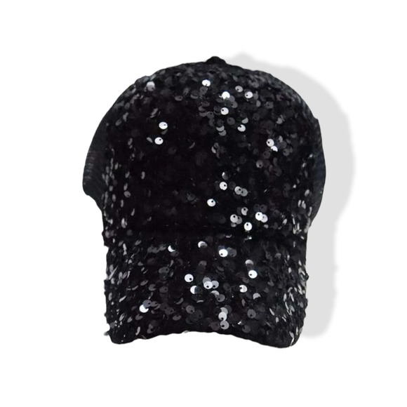 Sparkly Black Sequin Snapback Hat - Picture 4 of 4